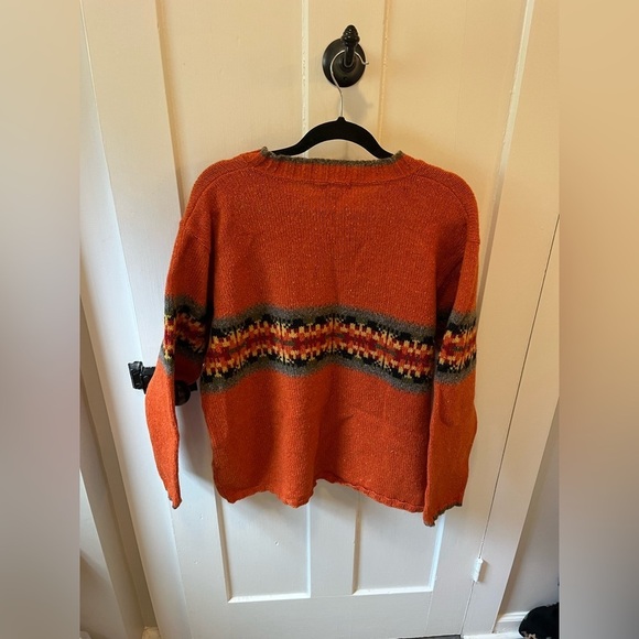 Vintage Eddie Bauer Wool Blend Fall Orange Sweater V-neck Medium - Picture 4 of 7